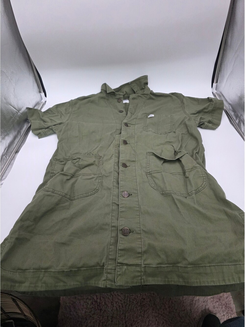 Lee Workwear Olive Green Button-Up Dress Size L